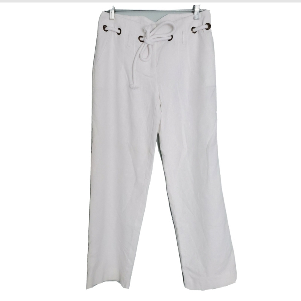 Carole Little White Linen Blend Long Pants - Picture 2 of 4